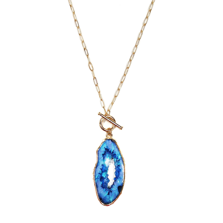 Blue Agate Gemstone Pendant Necklace