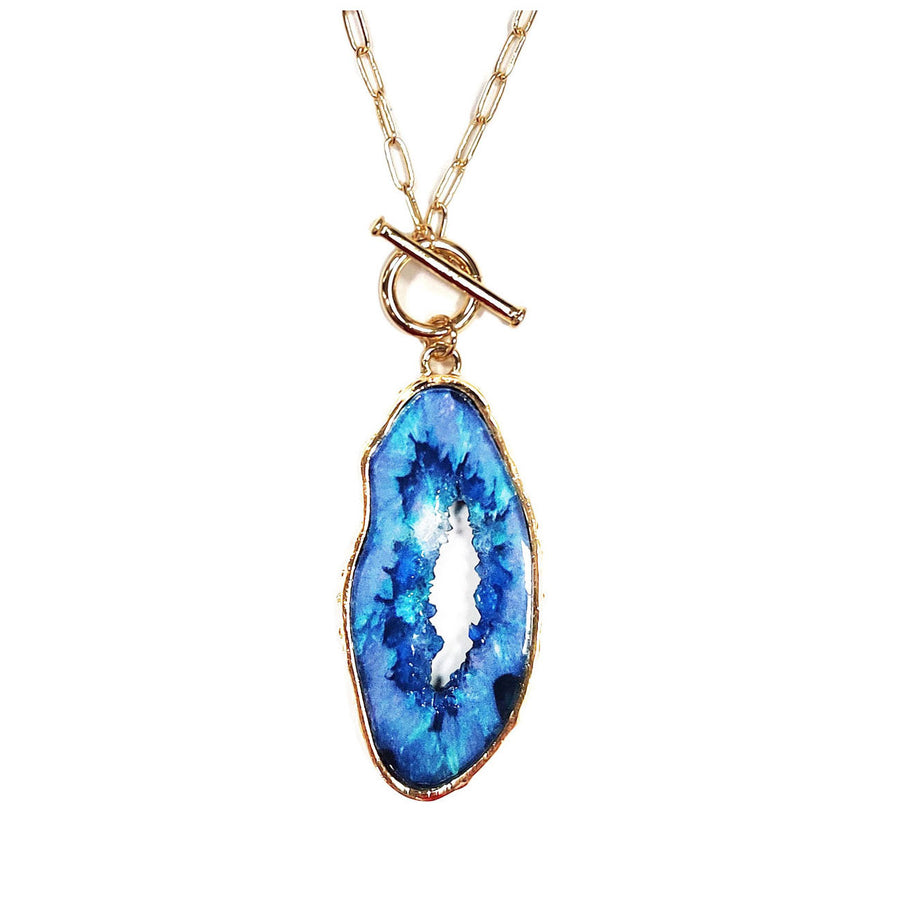 Blue Agate Gemstone Pendant Necklace