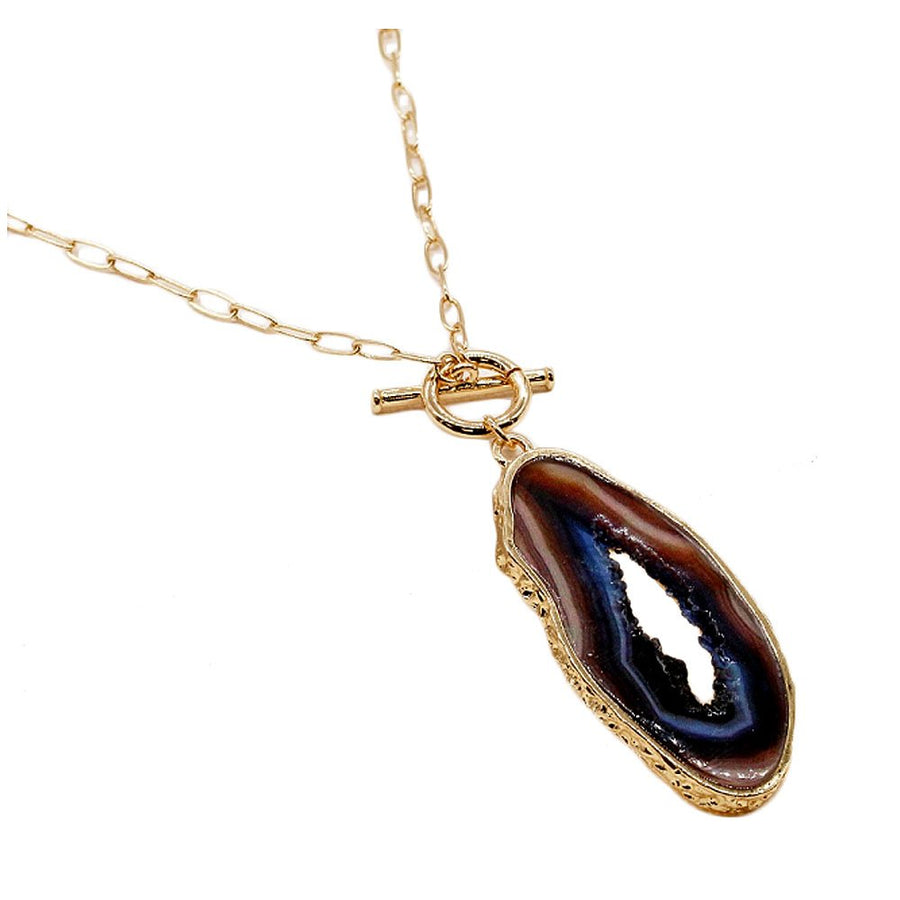 Lustrous Brown Agate Gemstone Pendant Chain Necklace