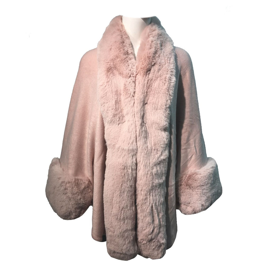 Luxurious Pink Faux Fur Trim Cape Wrap