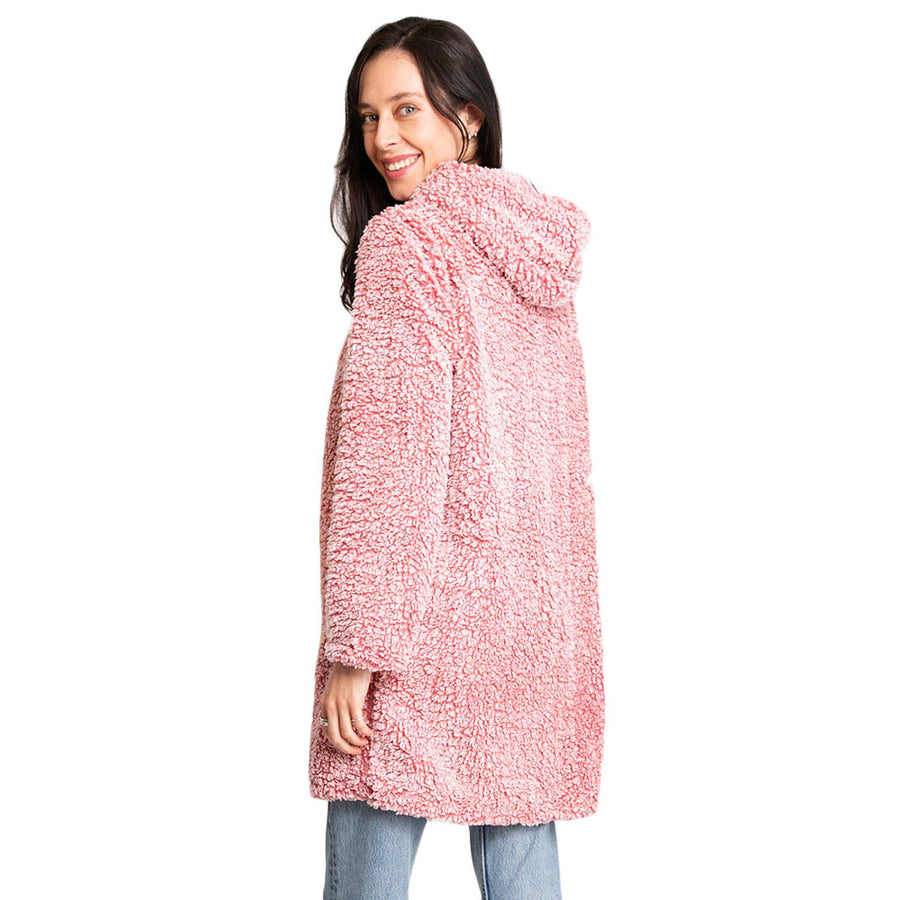 Romantic Pink Shearling Hood Jacket
