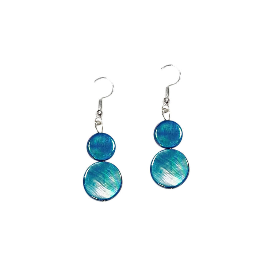 Genuine Mother of Pearl Blue Double Disc Earrings