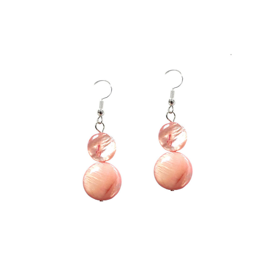 Genuine Mother of Pearl Pink Double Disc Earrings