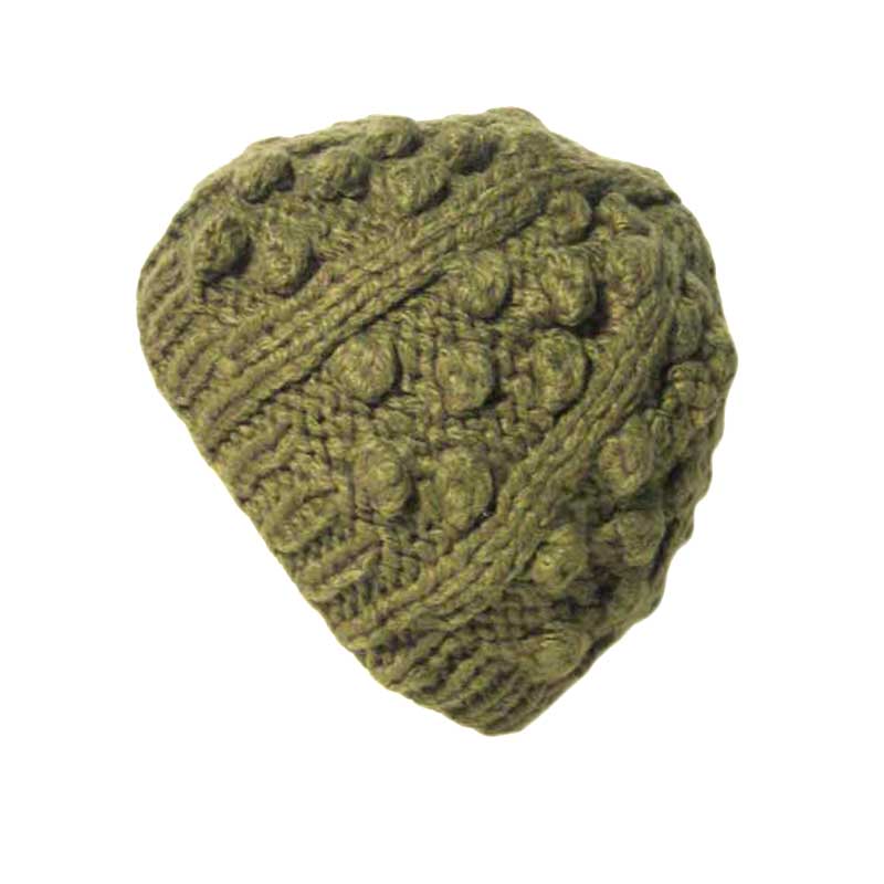 Green Bobble and Rib Knit Beanie Hat