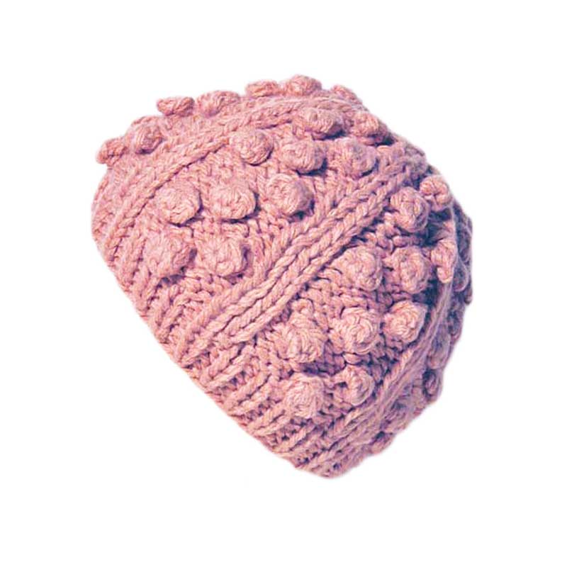 Pink Bobble and Rib Knit Beanie Hat