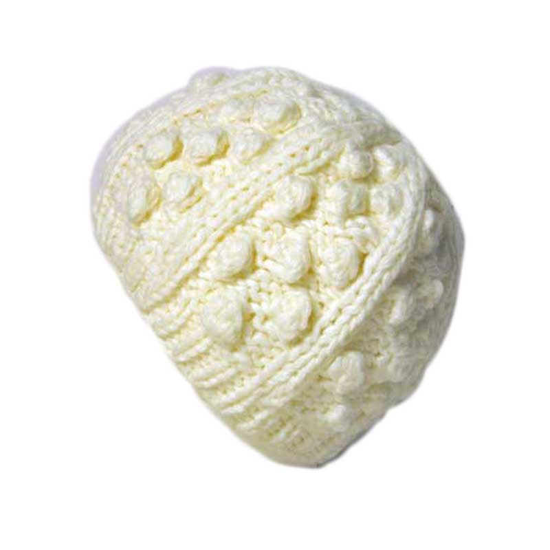 Cream Bobble and Rib Knit Beanie Hat