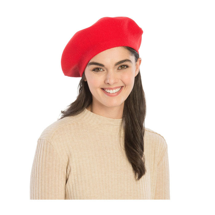 Red Stretchy Knit Beret Hat