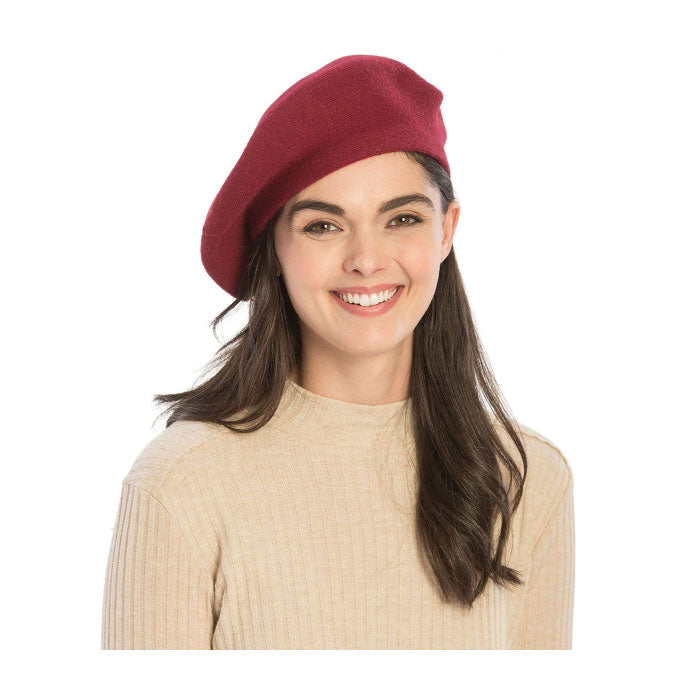 Burgundy Stretchy Knit Beret Hat