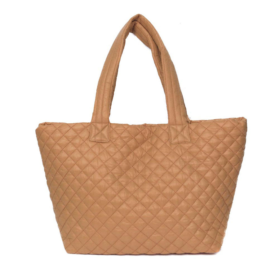 Chic Light Brown Quilted Puffer Tote Bag