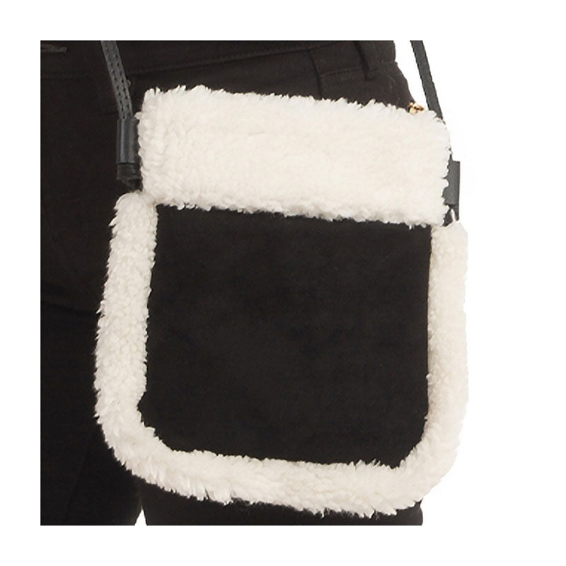 Stylish Black Teddy Sherpa Fleece Suede Crossbody Bag