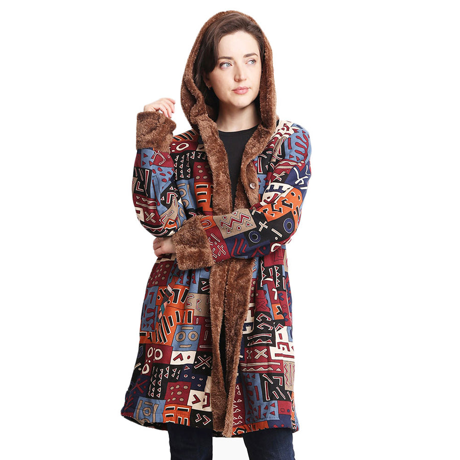 Fashionable Multicolor Patchwork Faux Fur Hood Jacket