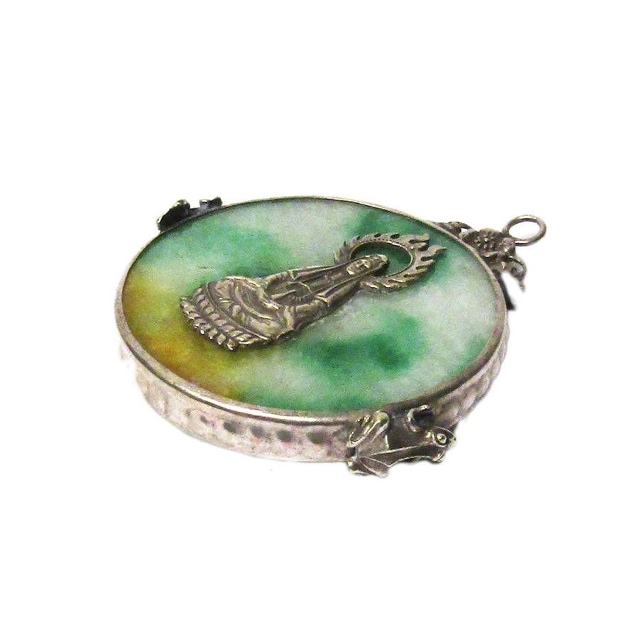 Vintage Round Longevity Jade Pendant Necklace